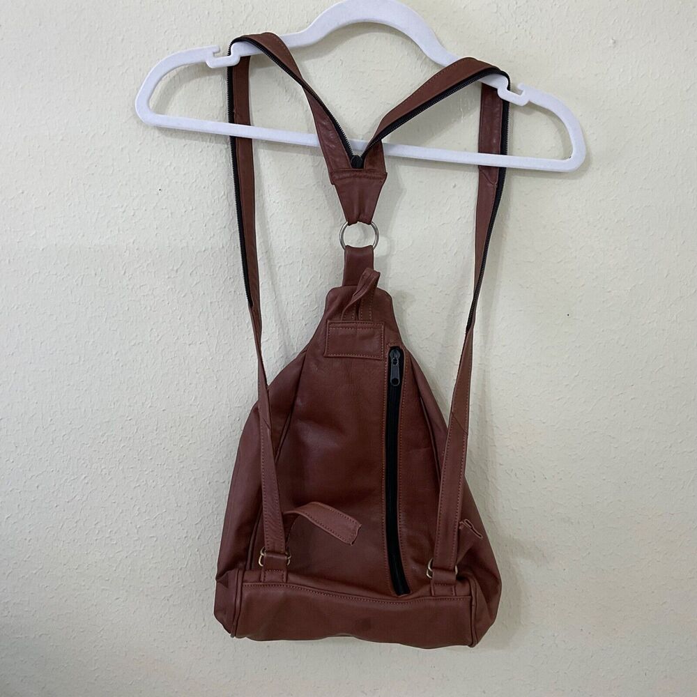 Genuine Leather Sling Bag Convertible Crossbody Purse Travel Chest Backpack Brn.